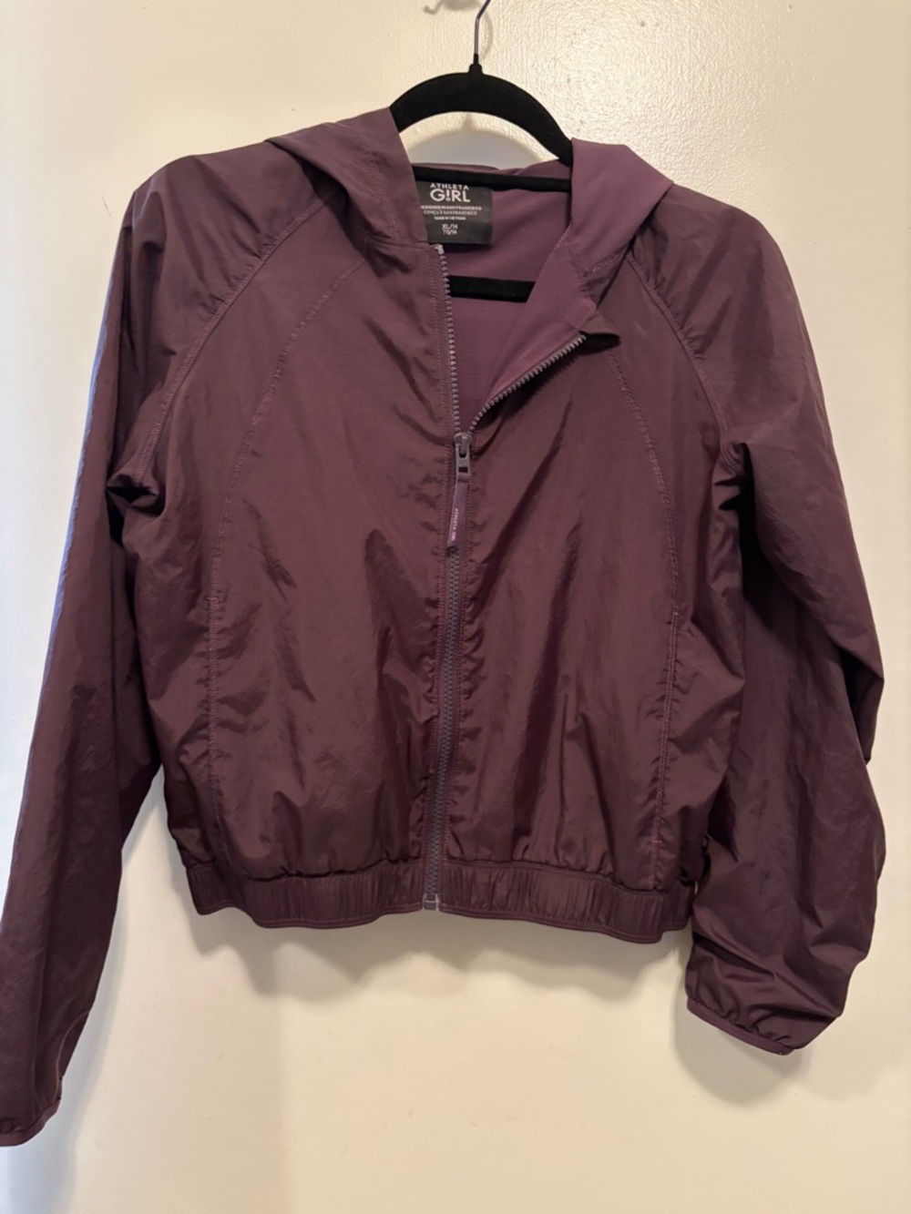 Athleta Plum Lightweight Hooded Bomber Jacket